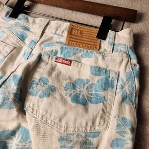 Polo Jeans Company Ralph Lauren Hawaiian Floral Print Jeans Cream Blue Size